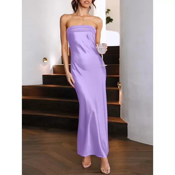 imageANRABESS Women Summer Satin Strapless Formal Dress Sexy Backless Bodycon Wedding Cocktail Party Maxi DressPurple