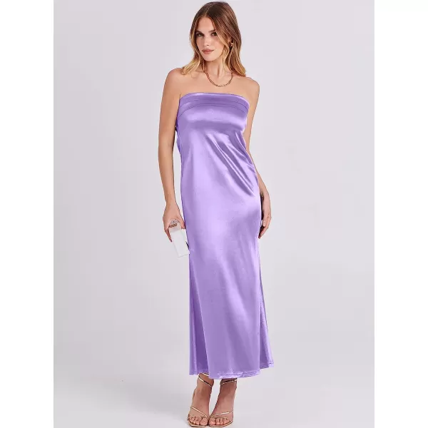 imageANRABESS Women Summer Satin Strapless Formal Dress Sexy Backless Bodycon Wedding Cocktail Party Maxi DressPurple