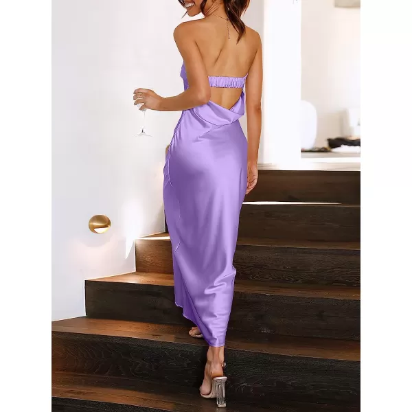 imageANRABESS Women Summer Satin Strapless Formal Dress Sexy Backless Bodycon Wedding Cocktail Party Maxi DressPurple
