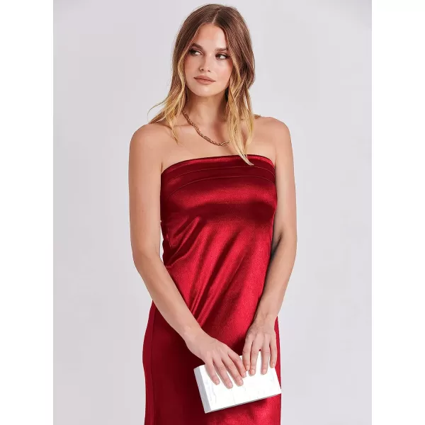 imageANRABESS Women Summer Satin Strapless Formal Dress Sexy Backless Bodycon Wedding Cocktail Party Maxi DressRed