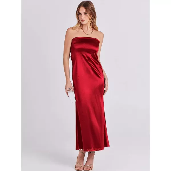 imageANRABESS Women Summer Satin Strapless Formal Dress Sexy Backless Bodycon Wedding Cocktail Party Maxi DressRed