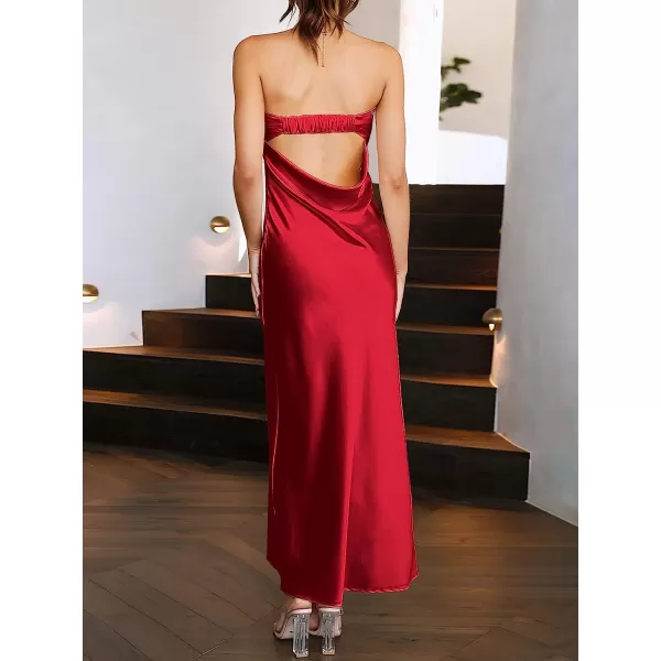 imageANRABESS Women Summer Satin Strapless Formal Dress Sexy Backless Bodycon Wedding Cocktail Party Maxi DressRed
