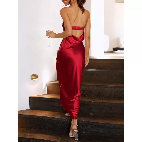 imageANRABESS Women Summer Satin Strapless Formal Dress Sexy Backless Bodycon Wedding Cocktail Party Maxi DressRed