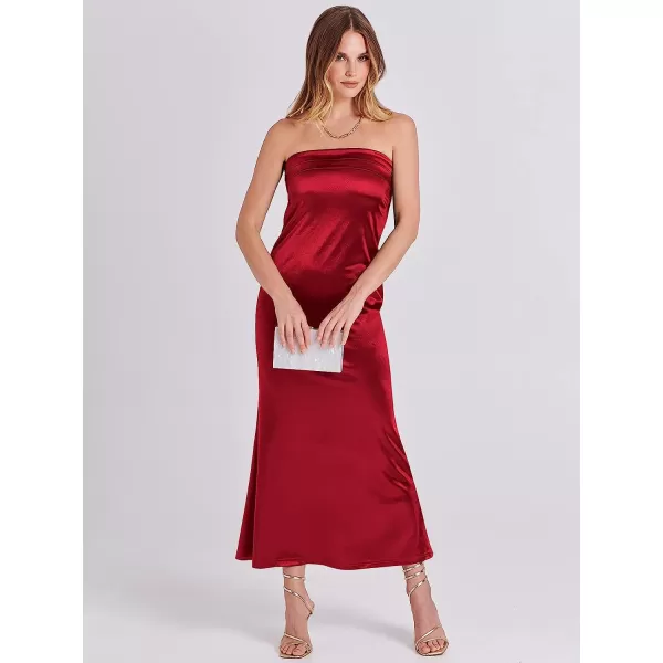 imageANRABESS Women Summer Satin Strapless Formal Dress Sexy Backless Bodycon Wedding Cocktail Party Maxi DressRed