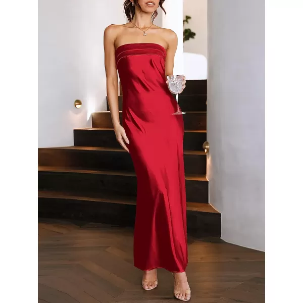 imageANRABESS Women Summer Satin Strapless Formal Dress Sexy Backless Bodycon Wedding Cocktail Party Maxi DressRed