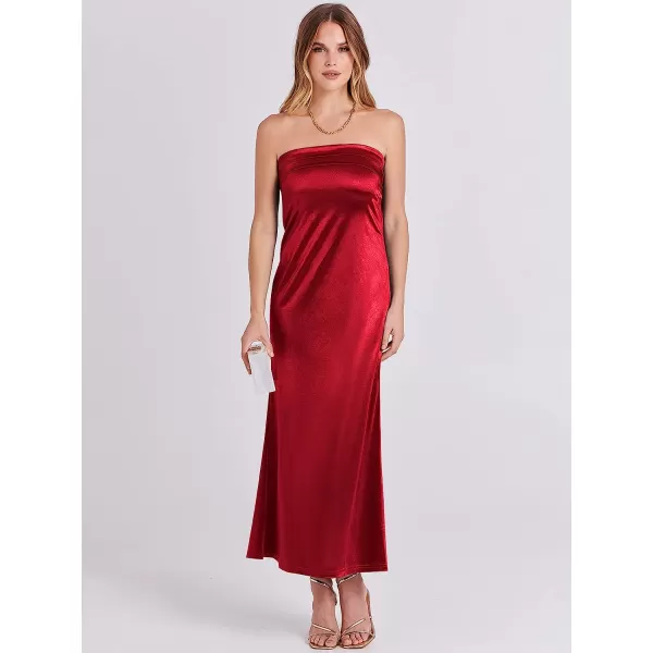 imageANRABESS Women Summer Satin Strapless Formal Dress Sexy Backless Bodycon Wedding Cocktail Party Maxi DressRed
