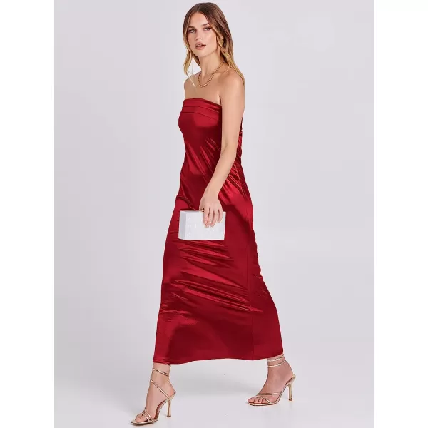 imageANRABESS Women Summer Satin Strapless Formal Dress Sexy Backless Bodycon Wedding Cocktail Party Maxi DressRed