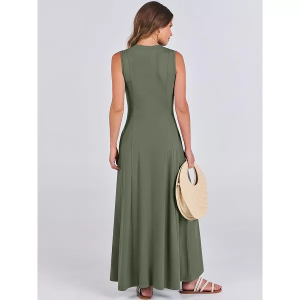 imageANRABESS Women Summer Sleeveless Button Round Neck Fit  Flare ALine Casual Maxi Dresses with PocketsArmy Green