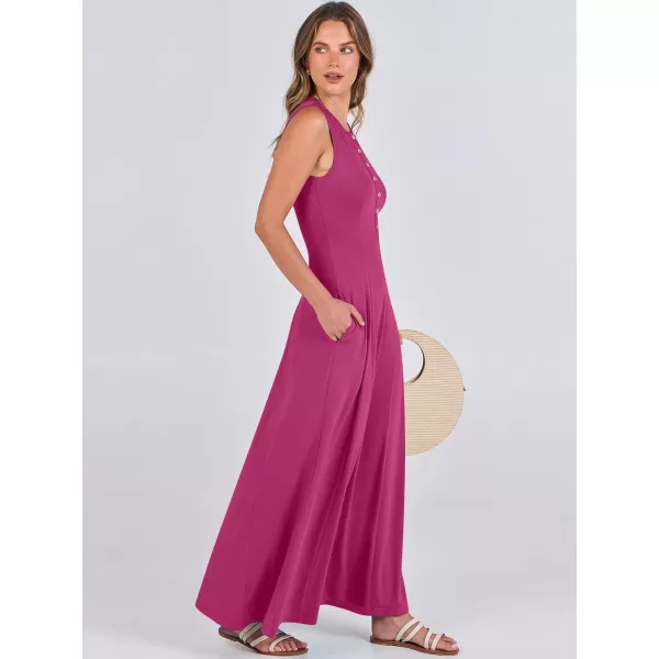 imageANRABESS Women Summer Sleeveless Button Round Neck Fit  Flare ALine Casual Maxi Dresses with PocketsHot Pink