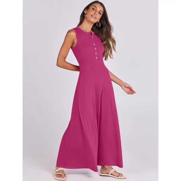 imageANRABESS Women Summer Sleeveless Button Round Neck Fit  Flare ALine Casual Maxi Dresses with PocketsHot Pink