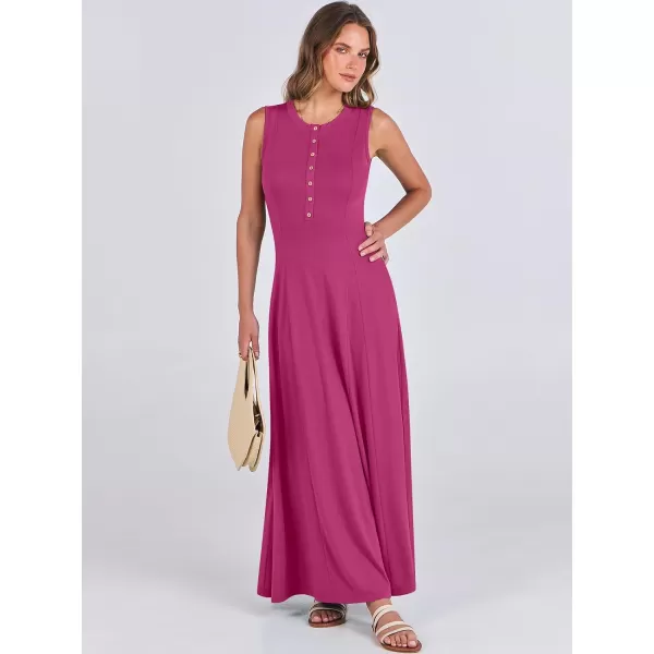 imageANRABESS Women Summer Sleeveless Button Round Neck Fit  Flare ALine Casual Maxi Dresses with PocketsHot Pink