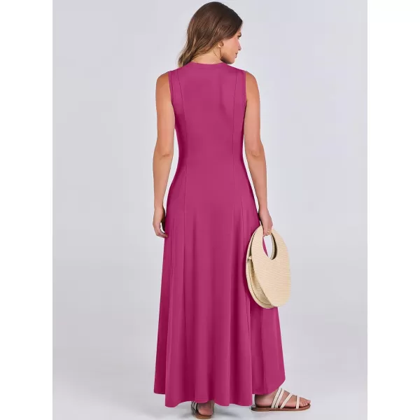 imageANRABESS Women Summer Sleeveless Button Round Neck Fit  Flare ALine Casual Maxi Dresses with PocketsHot Pink
