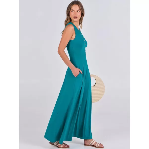 imageANRABESS Women Summer Sleeveless Button Round Neck Fit  Flare ALine Casual Maxi Dresses with PocketsLake
