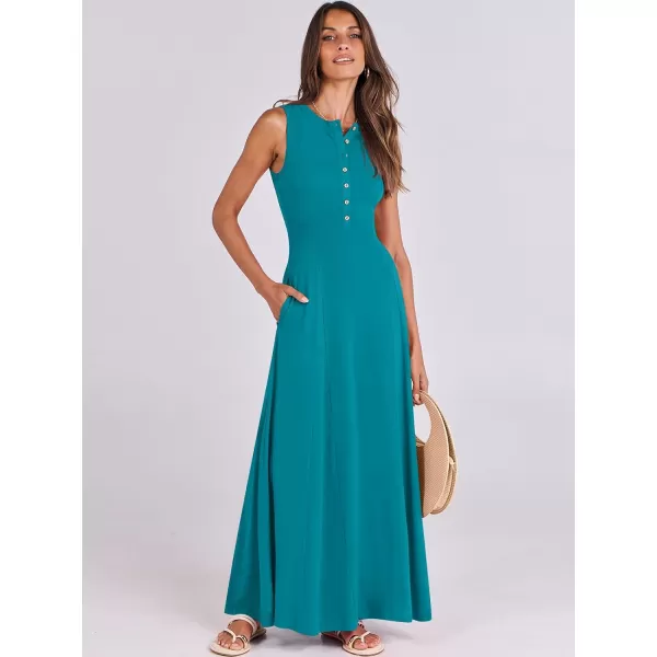 imageANRABESS Women Summer Sleeveless Button Round Neck Fit  Flare ALine Casual Maxi Dresses with PocketsLake