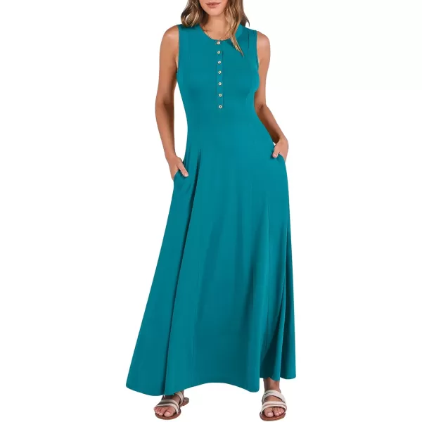 imageANRABESS Women Summer Sleeveless Button Round Neck Fit  Flare ALine Casual Maxi Dresses with PocketsLake