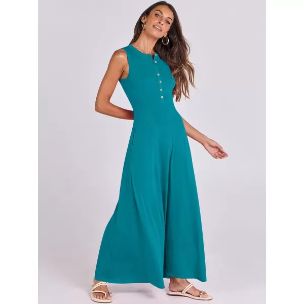 imageANRABESS Women Summer Sleeveless Button Round Neck Fit  Flare ALine Casual Maxi Dresses with PocketsLake