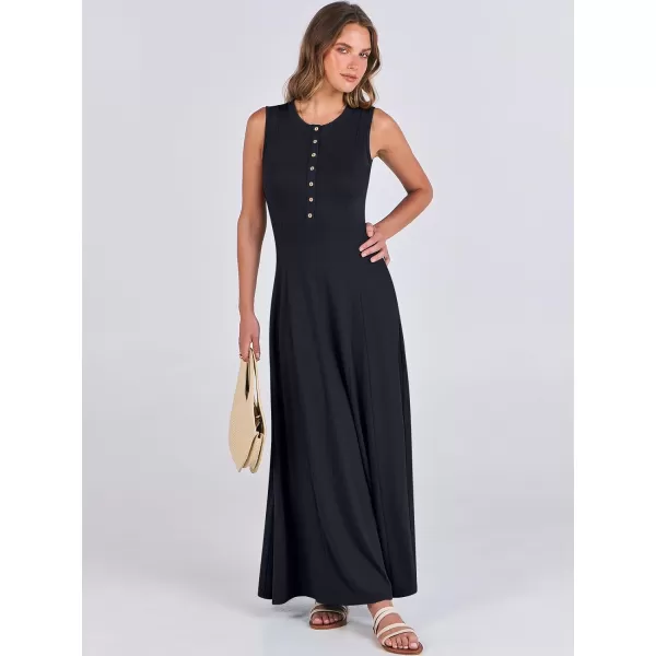 imageANRABESS Women Summer Sleeveless Button Round Neck Fit  Flare ALine Casual Maxi Dresses with PocketsNavy Blue