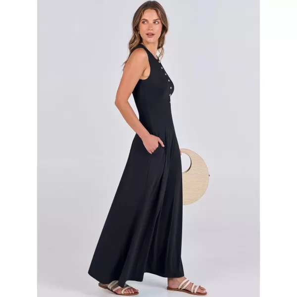 imageANRABESS Women Summer Sleeveless Button Round Neck Fit  Flare ALine Casual Maxi Dresses with PocketsNavy Blue