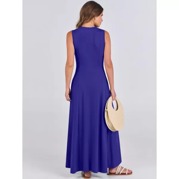 imageANRABESS Women Summer Sleeveless Button Round Neck Fit  Flare ALine Casual Maxi Dresses with PocketsRoyal Blue