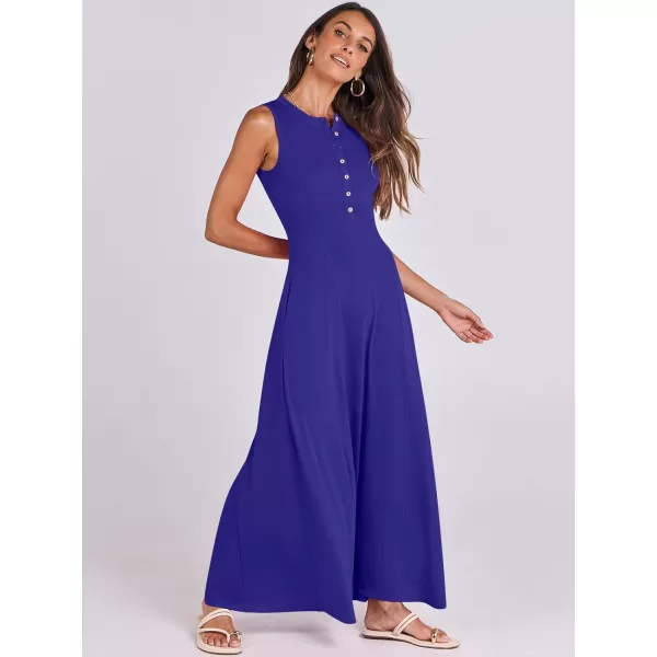 imageANRABESS Women Summer Sleeveless Button Round Neck Fit  Flare ALine Casual Maxi Dresses with PocketsRoyal Blue