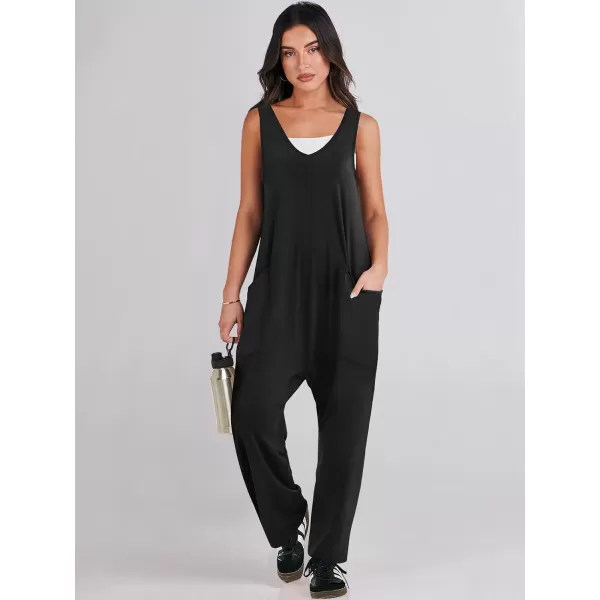 imageANRABESS Women Summer Sleeveless Casual Loose Baggy V Neck Jumpsuit Romper OutftsBlack