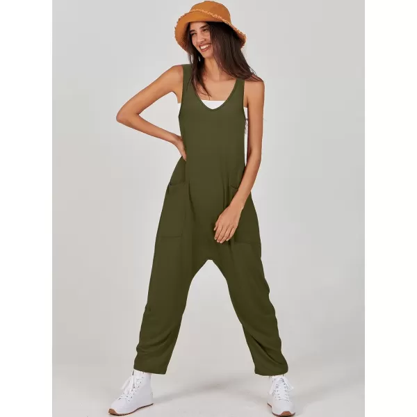 imageANRABESS Women Summer Sleeveless Casual Loose Baggy V Neck Jumpsuit Romper OutftsGreen