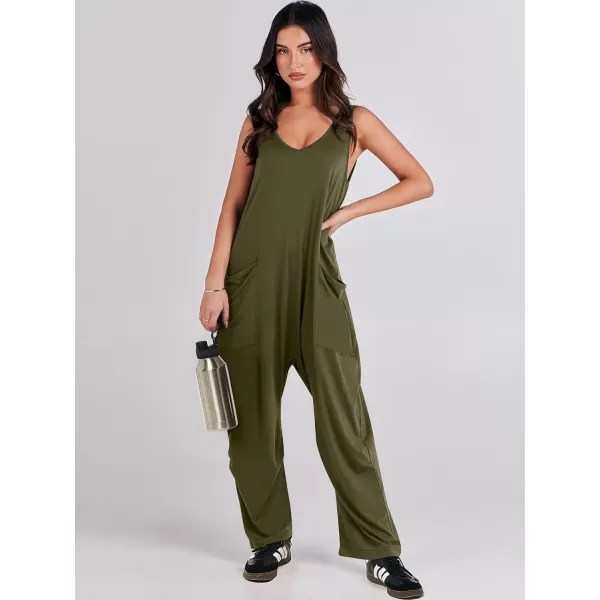 imageANRABESS Women Summer Sleeveless Casual Loose Baggy V Neck Jumpsuit Romper OutftsGreen