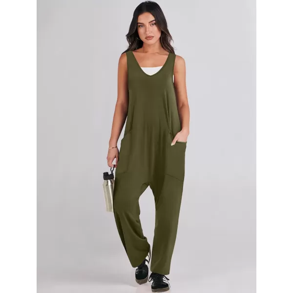 imageANRABESS Women Summer Sleeveless Casual Loose Baggy V Neck Jumpsuit Romper OutftsGreen