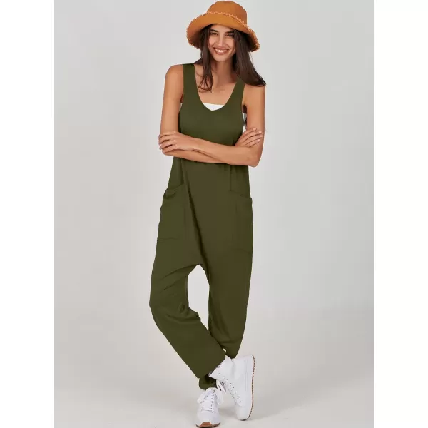imageANRABESS Women Summer Sleeveless Casual Loose Baggy V Neck Jumpsuit Romper OutftsGreen
