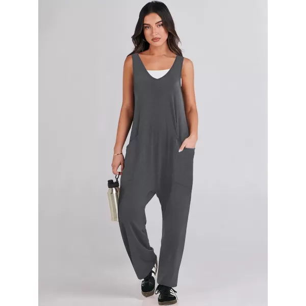 imageANRABESS Women Summer Sleeveless Casual Loose Baggy V Neck Jumpsuit Romper OutftsGrey