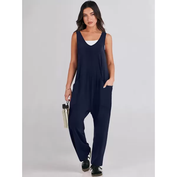 imageANRABESS Women Summer Sleeveless Casual Loose Baggy V Neck Jumpsuit Romper OutftsNavy Blue
