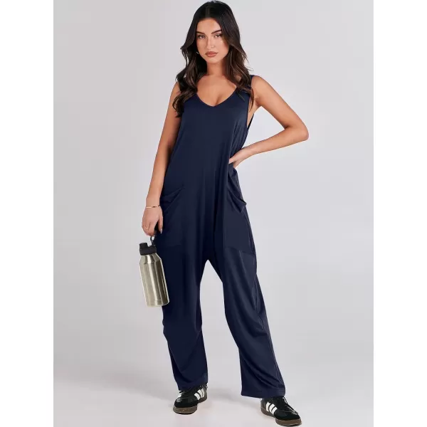imageANRABESS Women Summer Sleeveless Casual Loose Baggy V Neck Jumpsuit Romper OutftsNavy Blue
