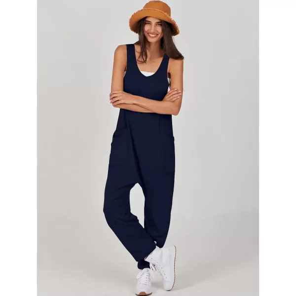 imageANRABESS Women Summer Sleeveless Casual Loose Baggy V Neck Jumpsuit Romper OutftsNavy Blue