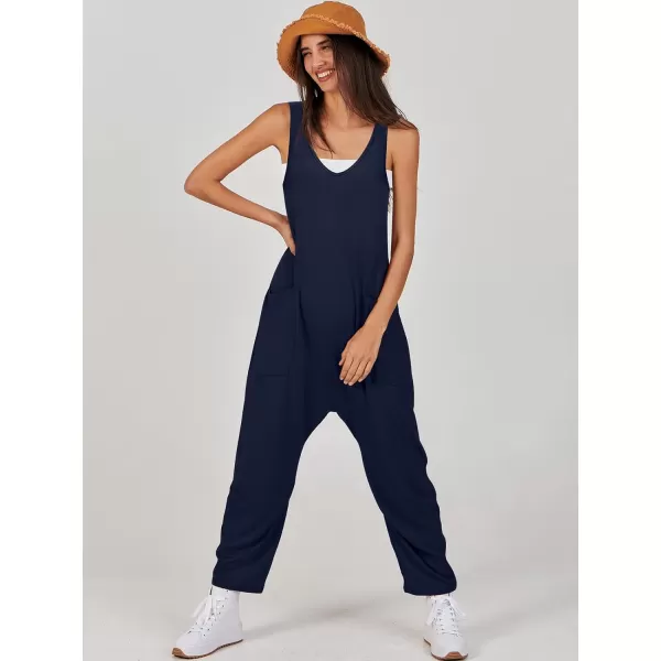 imageANRABESS Women Summer Sleeveless Casual Loose Baggy V Neck Jumpsuit Romper OutftsNavy Blue