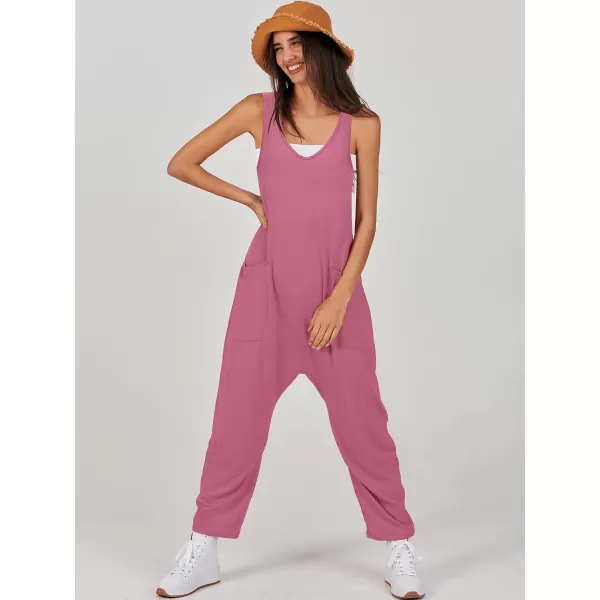 imageANRABESS Women Summer Sleeveless Casual Loose Baggy V Neck Jumpsuit Romper OutftsPink