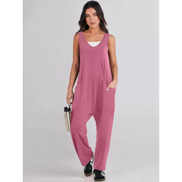 imageANRABESS Women Summer Sleeveless Casual Loose Baggy V Neck Jumpsuit Romper OutftsPink