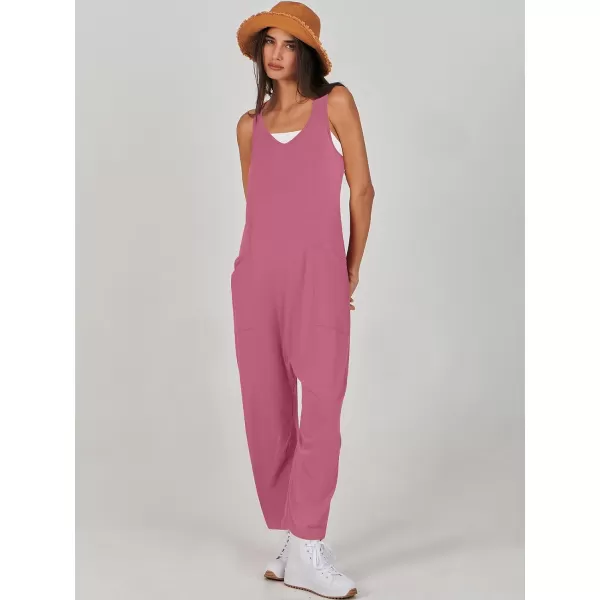 imageANRABESS Women Summer Sleeveless Casual Loose Baggy V Neck Jumpsuit Romper OutftsPink