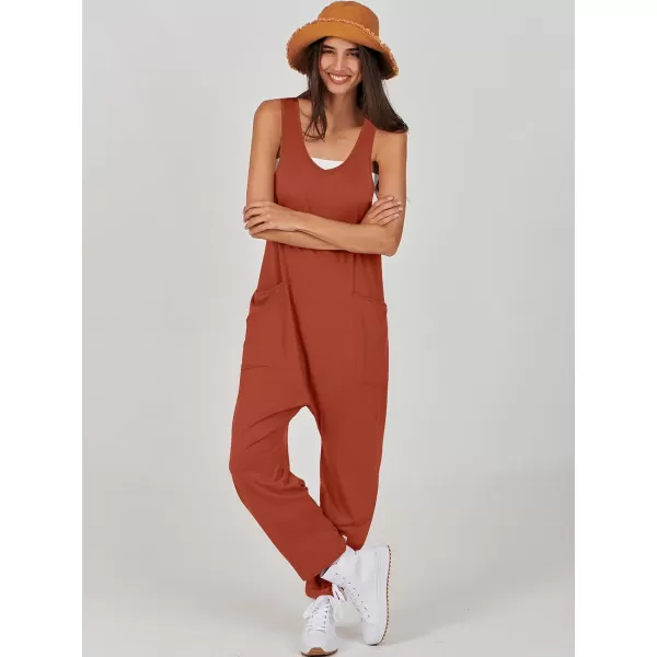 imageANRABESS Women Summer Sleeveless Casual Loose Baggy V Neck Jumpsuit Romper OutftsRed