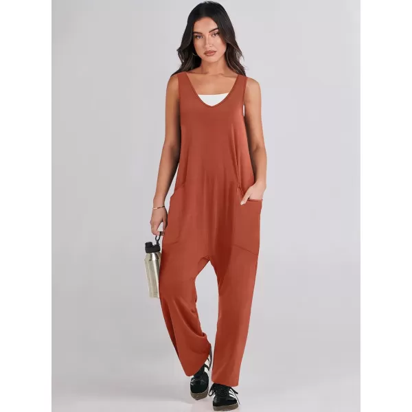 imageANRABESS Women Summer Sleeveless Casual Loose Baggy V Neck Jumpsuit Romper OutftsRed