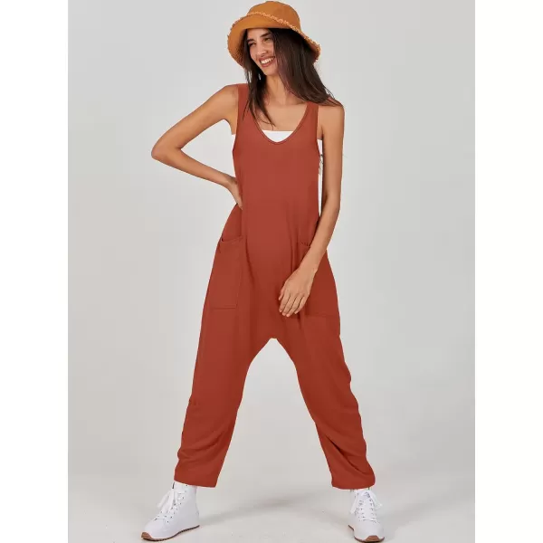 imageANRABESS Women Summer Sleeveless Casual Loose Baggy V Neck Jumpsuit Romper OutftsRed