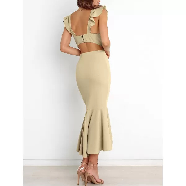 imageANRABESS Women Summer Sleeveless Formal Midi Dress Backless Bodycon Mermaid Wedding Guest Cocktail DressApricot