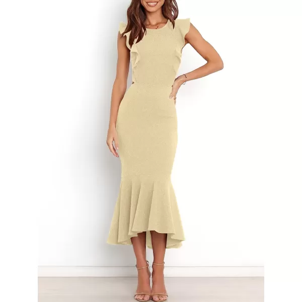 imageANRABESS Women Summer Sleeveless Formal Midi Dress Backless Bodycon Mermaid Wedding Guest Cocktail DressApricot