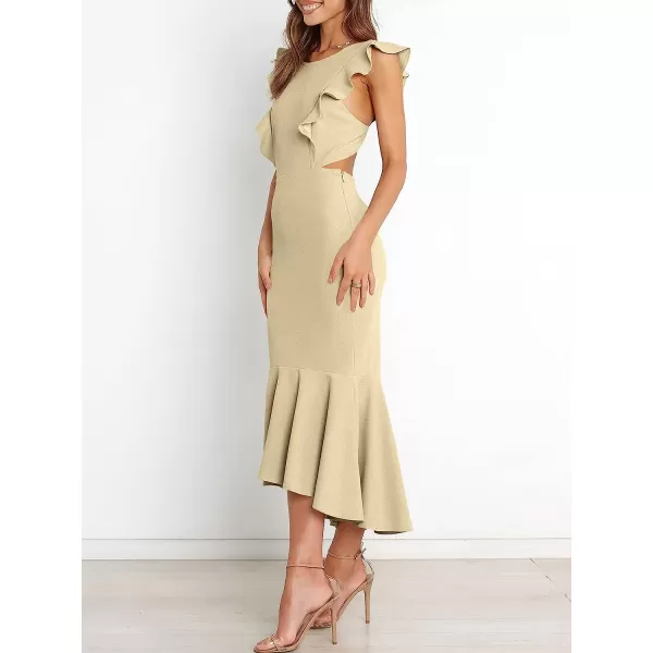 imageANRABESS Women Summer Sleeveless Formal Midi Dress Backless Bodycon Mermaid Wedding Guest Cocktail DressApricot