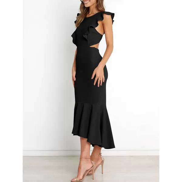 imageANRABESS Women Summer Sleeveless Formal Midi Dress Backless Bodycon Mermaid Wedding Guest Cocktail DressBlack