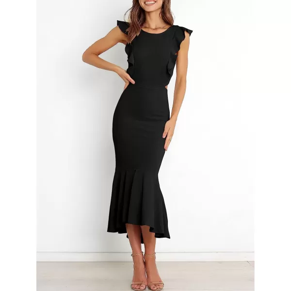 imageANRABESS Women Summer Sleeveless Formal Midi Dress Backless Bodycon Mermaid Wedding Guest Cocktail DressBlack