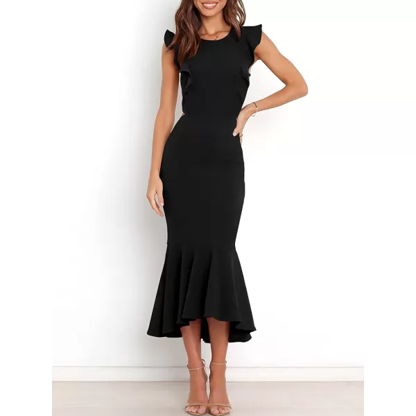 imageANRABESS Women Summer Sleeveless Formal Midi Dress Backless Bodycon Mermaid Wedding Guest Cocktail DressBlack