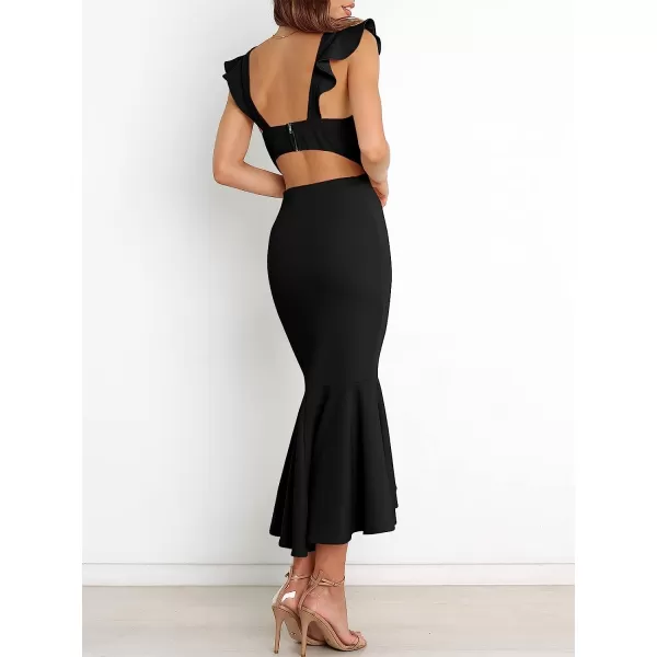 imageANRABESS Women Summer Sleeveless Formal Midi Dress Backless Bodycon Mermaid Wedding Guest Cocktail DressBlack