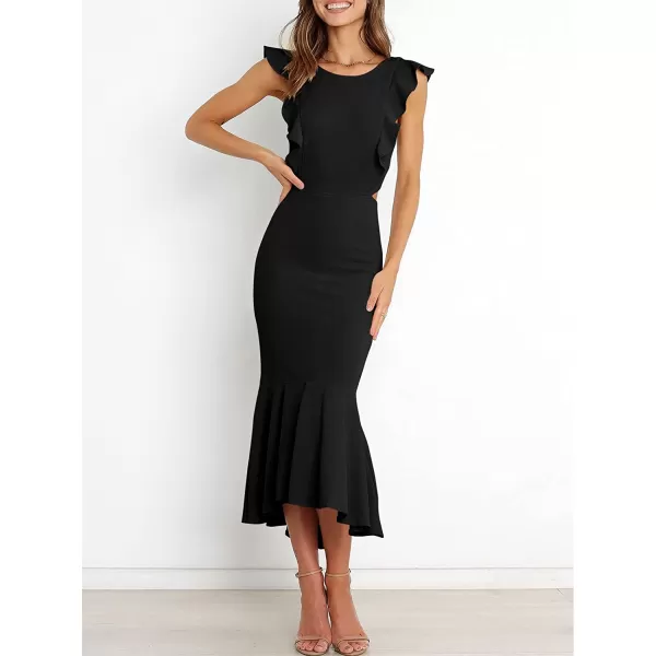 imageANRABESS Women Summer Sleeveless Formal Midi Dress Backless Bodycon Mermaid Wedding Guest Cocktail DressBlack