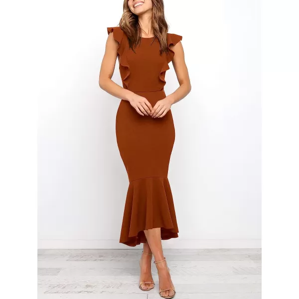 imageANRABESS Women Summer Sleeveless Formal Midi Dress Backless Bodycon Mermaid Wedding Guest Cocktail DressBrown