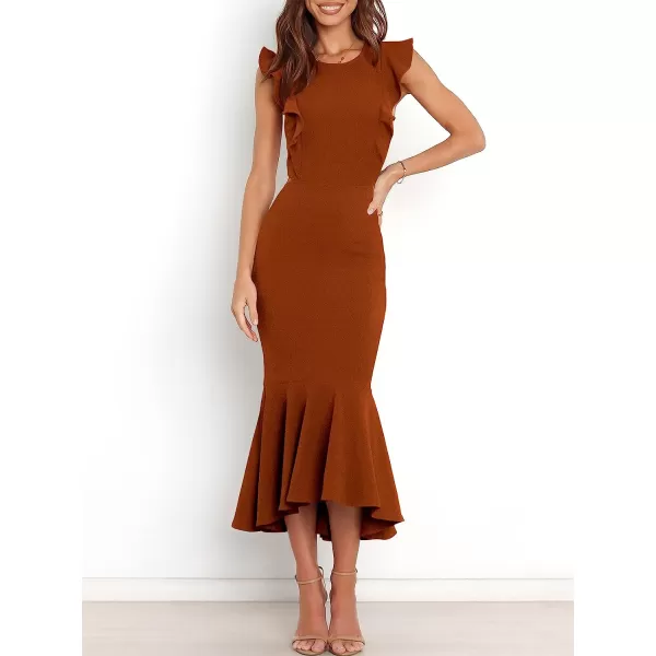 imageANRABESS Women Summer Sleeveless Formal Midi Dress Backless Bodycon Mermaid Wedding Guest Cocktail DressBrown